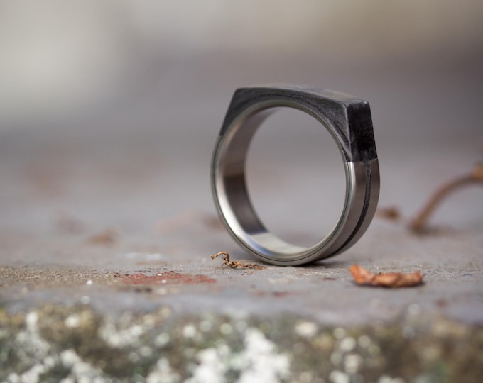Handmade Faceted Carbon Fiber Titanium Ring, Mens Wedding Band. (00320_4N)