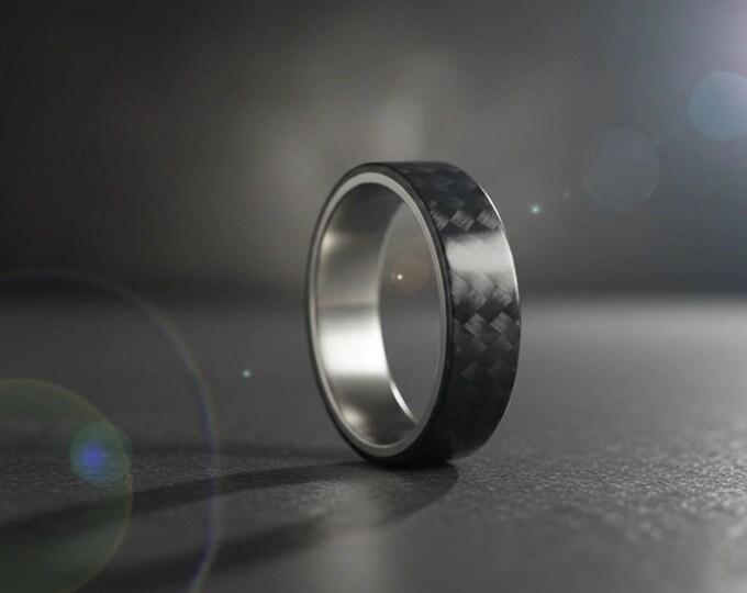Titanium Men's Ring, Black Carbon Fiber Wedding Band. (00312_6N) FREE TAXES