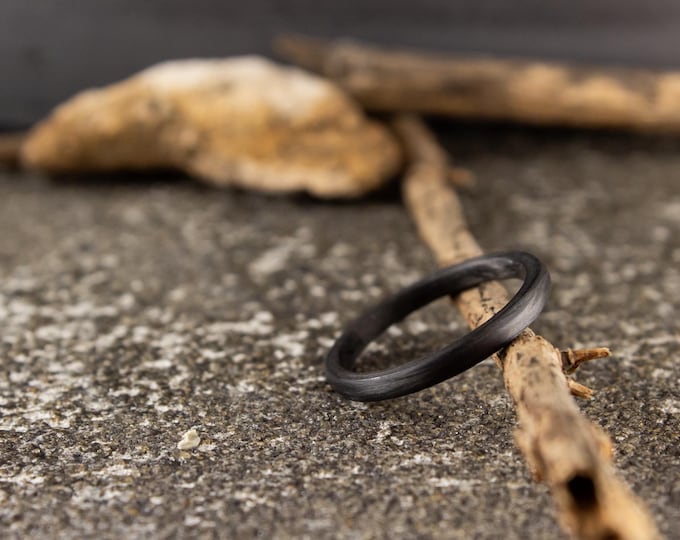 Matte Black Carbon Fiber Ring, Womens Alternative Wedding Band. (00100_2N)