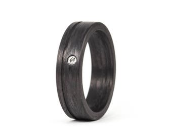Matte carbon fiber ring for her. Black womens wedding band. Lightweight ring engagement for her with Swarovski crystal (00121_5S1)