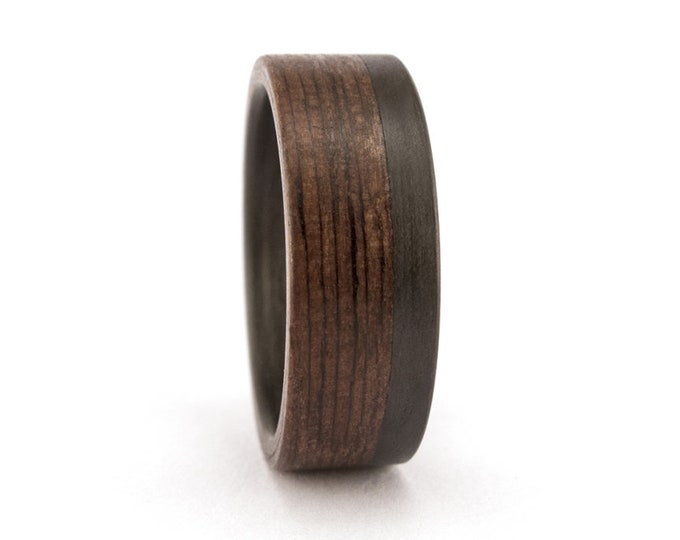 Matte Carbon Fiber Wenge Wood Ring, Handmade Mens Wedding Band. (00416_8N)