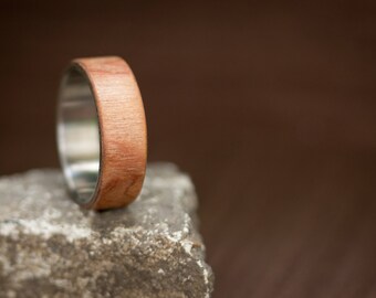 Titanium Walnut Wood Ring, Matte Finish Mens Wedding Band. (00518_7N) DUTY FREE
