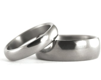 Polished titanium wedding ring set. Round titanium matching bands. His and hers engagement rings. Bride and groom set (00001_4N7N)