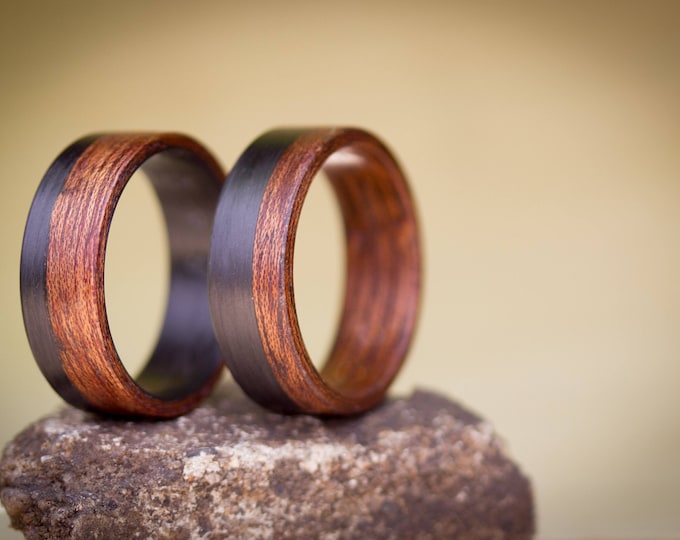 Matte Carbon Fiber Cedar Bentwood Wedding Ring Set. (00404_7N_00405_7N)
