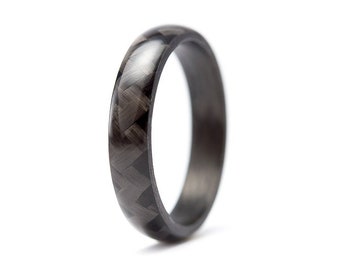 Carbon fiber round ring for her. Black glossy womens wedding band.  Carbon fiber engagement ring. Alternative wedding band (00103_4N)