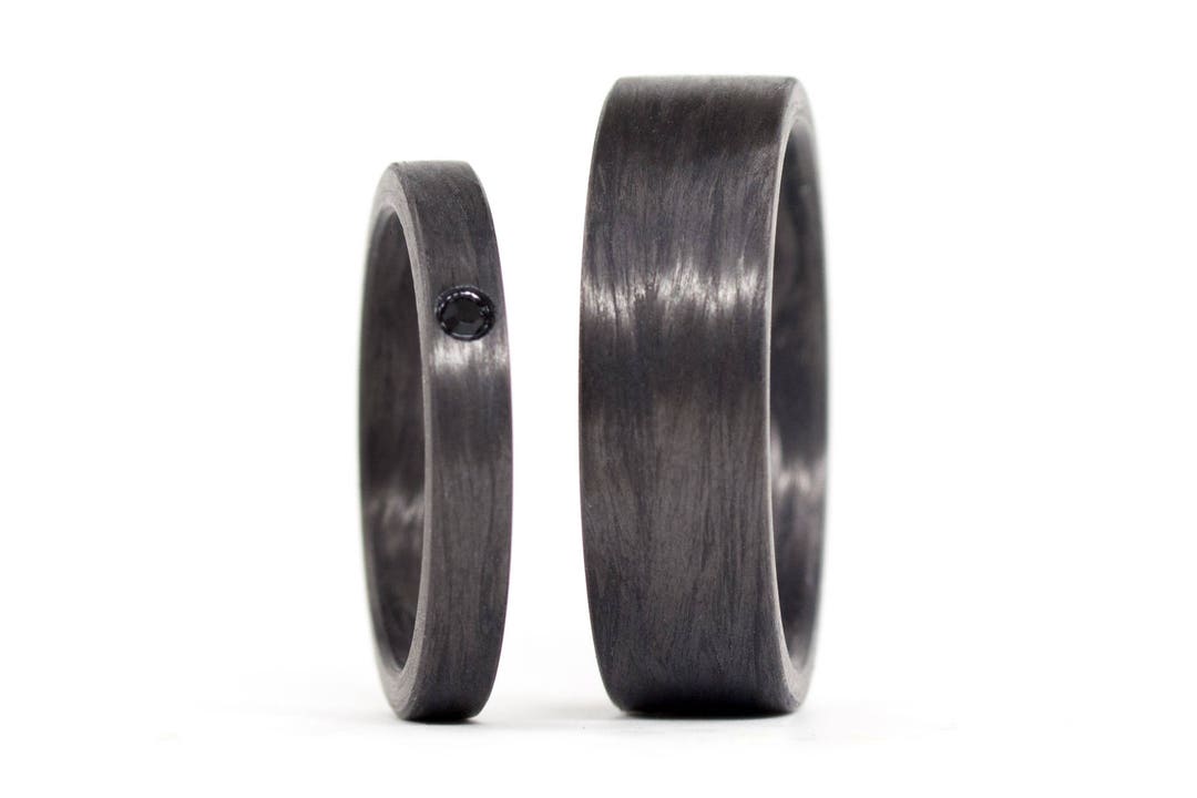 Matte Carbon Fiber Wedding Ring Set. Black Matching Wedding Etsy