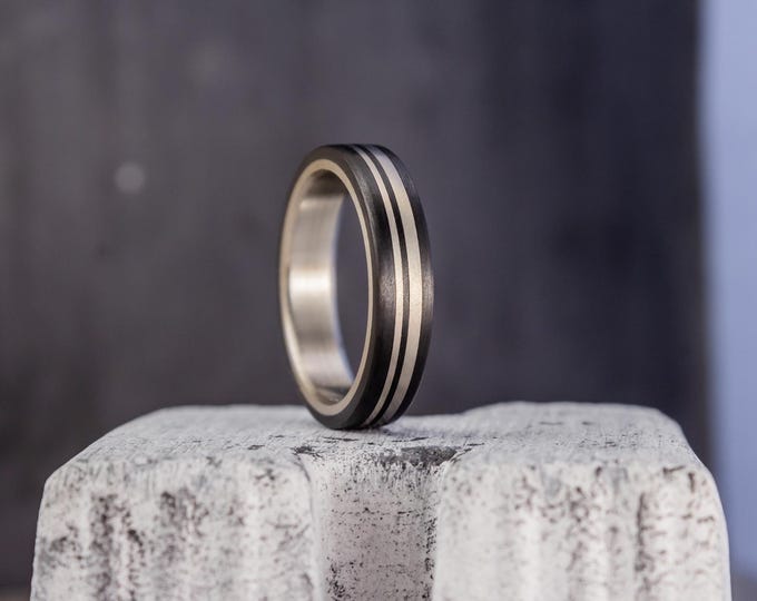 Titanium Carbon Fiber Ring, Matte Black Wedding Band, Handmade. (00314_4N)