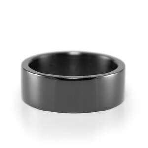 Black zirconium wedding ring set. Zirconium matching flat wedding bands. 01111_4N7N image 3