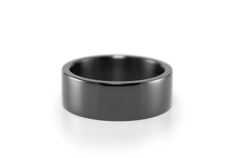 Black zirconium wedding ring set. Zirconium matching flat wedding bands. 01111_4N7N image 3