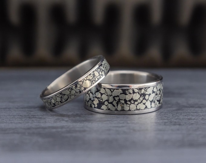 Titanium Wedding Bands with Pyrite Stone Inlay. (03224_4N7N)