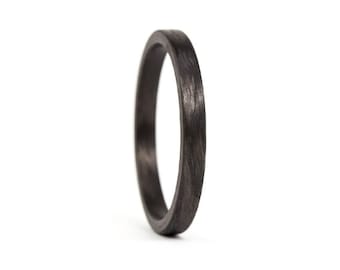 Carbon fiber ring for her. Black matte womens wedding band. Flat carbon fiber thin engagement band. Alternative wedding ring (00101_2N)