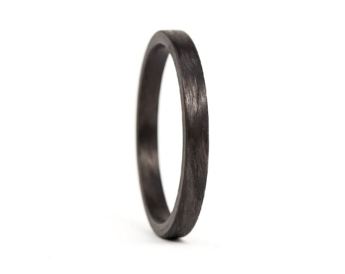 Handmade Matte Black Carbon Fiber Ring, Thin Wedding Band. (00101_2.5N)