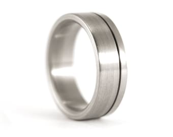 Brushed and polished titanium ring for him. Flat titanium mens wedding band. Titanium engagement ring for him (00020_7N)