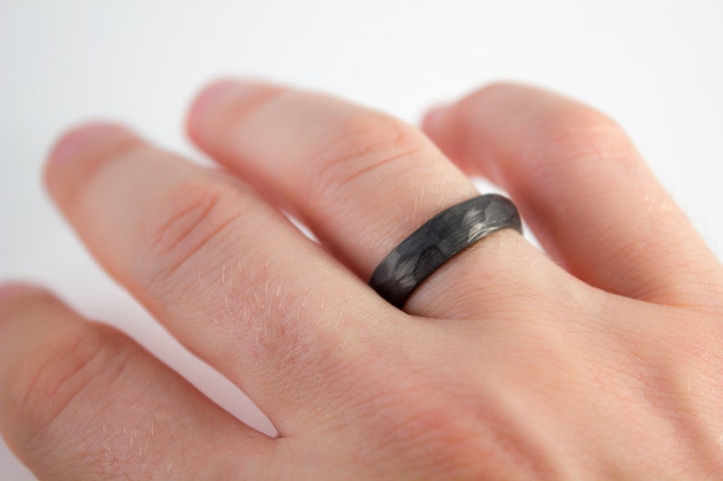 Hammered Carbon Fiber Ring for Him. Black Mens Wedding Band. Etsy