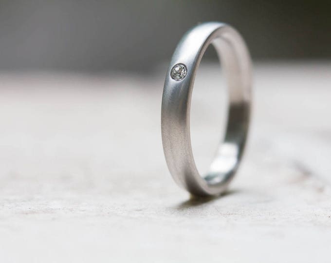 Matte Titanium Ring with Swarovski Crystal, Hypoallergenic Wedding Band. (00003_4S)