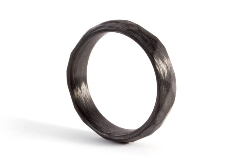 Hammered Carbon Fiber Ring for Him. Black Mens Wedding Band. Etsy