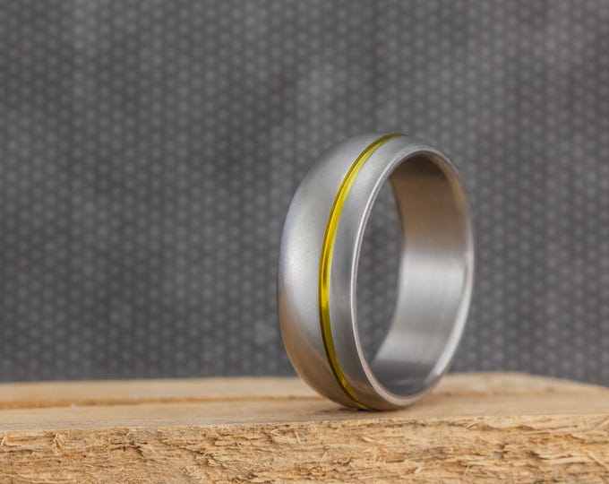 Golden Inlay Titanium Ring, Womens Wedding Band. (00019_7N)