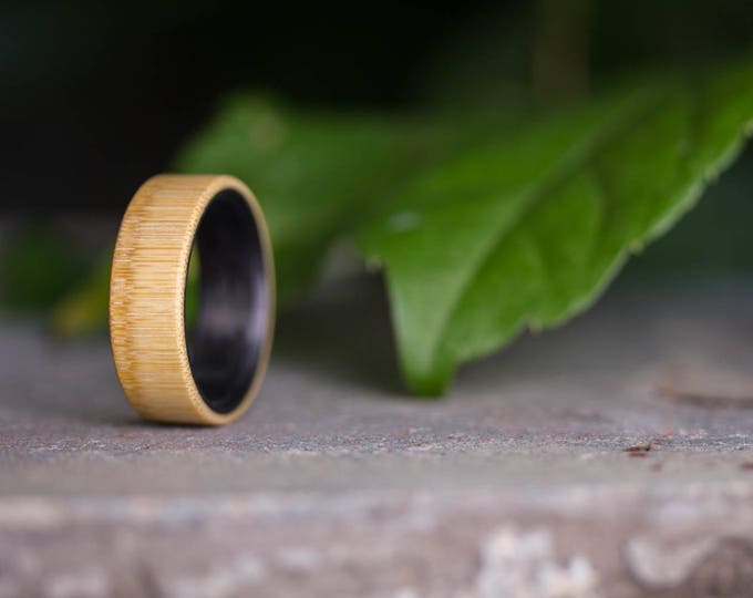 Handmade Carbon Fiber Bamboo Wood Ring, Mens Wedding Band. (03002_7N)