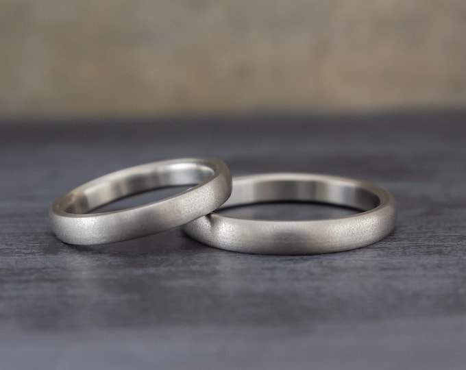 Handmade Matte Titanium Wedding Band Set, Hypoallergenic Rings. (00003_3N4N)