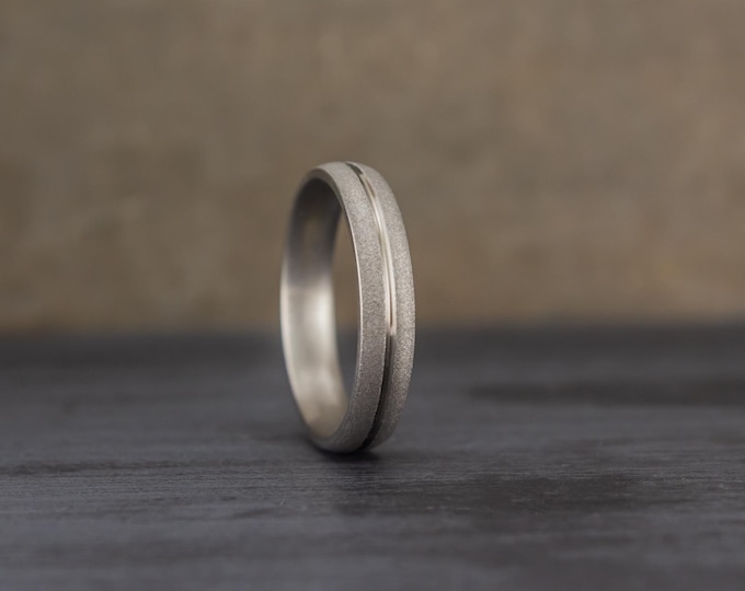 Handmade Sandblasted Titanium Ring with Inlay, Womens Wedding Band. (00008_4N)