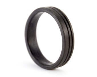 Matte carbon fiber ring for her. Black womens wedding band. Flat engagement band for her. Carbon fiber promise ring (00108_4N)
