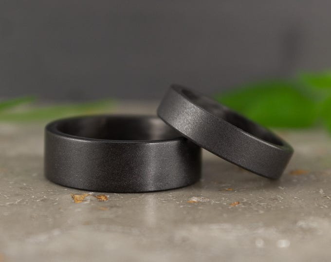Handmade Carbon Fiber Graphite Wedding Ring Set, Matching Flat Bands. (01100_4N7N)