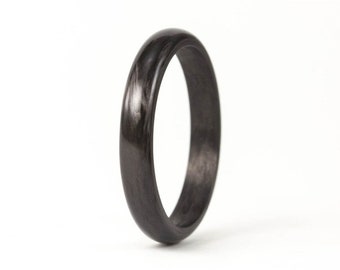 Polished carbon fiber ring for him. Black round mens wedding band. Carbon fiber boyfriend gift. Black glossy engagement band.  (00122_3N)