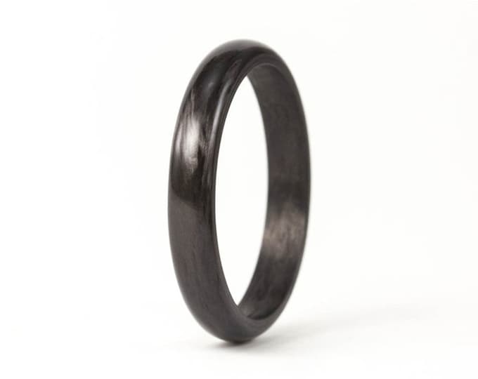 Polished Carbon Fiber Ring, Black Mens Wedding Band. (00122_3N)