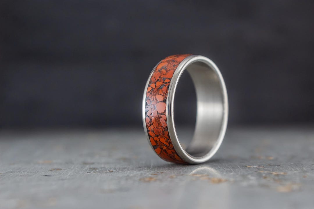 Titanium Ring With Red Jasper Inlay, Handmade Wedding Band. (03231_7N ...