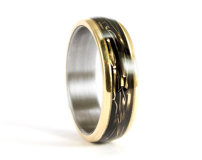 Titanium & 18K Gold Men's Wedding Band, Polished Ring. (04706_6N)
