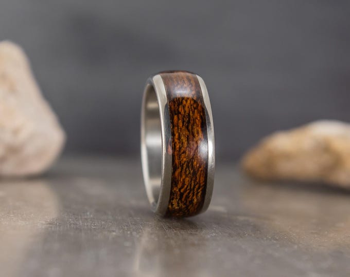 Handmade Titanium Ring, Cocobolo Wood Inlay, Mens Wedding Band. (00528_8N)