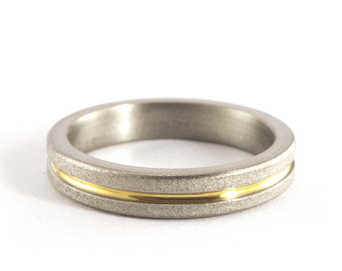 Handmade Titanium Ring with 18K Yellow Gold Inlay, Sandblasted Band. (00558_4N) FREE TAXES