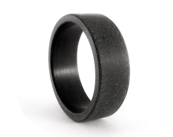 Black concrete flat ring for him or her. Cement wedding band. Matte black engagement ring for him or her. Black wedding ring (00603_7N)