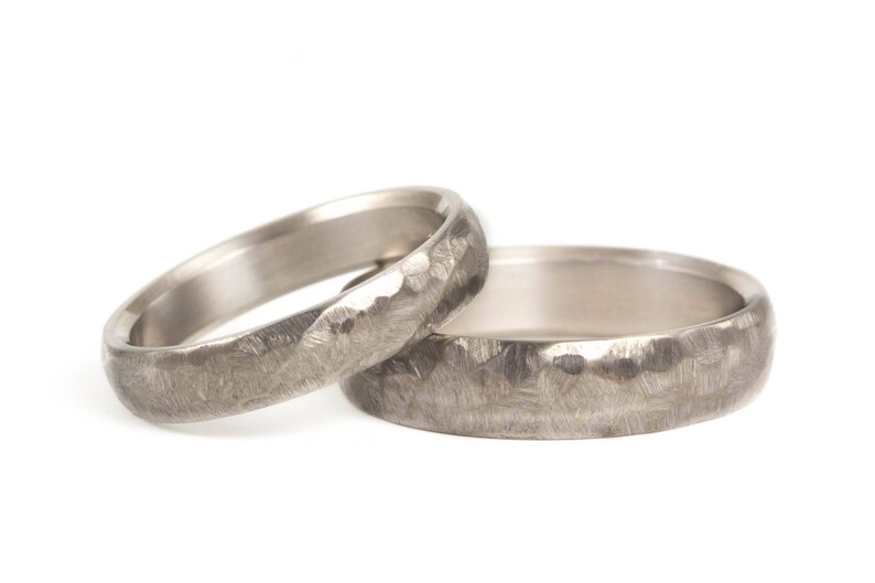 Hammered Titanium Wedding Ring Set. Matte Titanium Matching Etsy