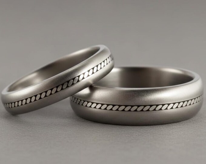 Matte Titanium Wedding Ring Set with Silver Braid. (04100_4N7N)