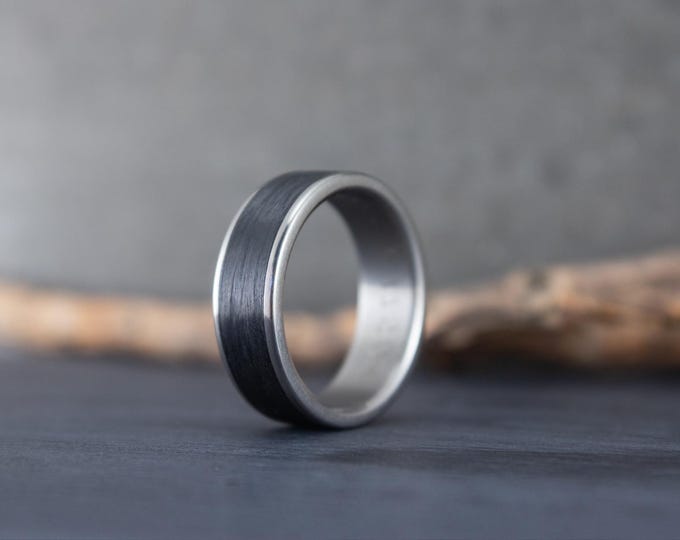 Titanium Carbon Fiber Ring, Unique Industrial Wedding Band. (00333_7N)