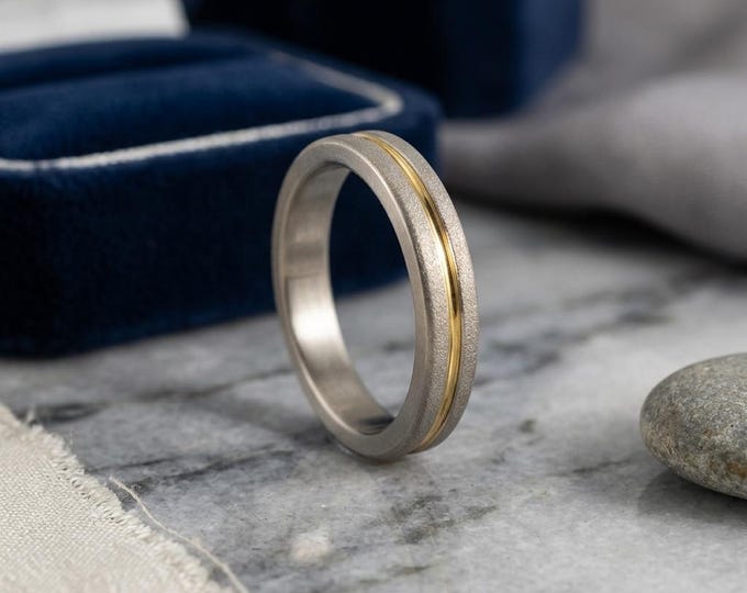Handmade Titanium Ring with 18K Yellow Gold Inlay, Sandblasted Band. (00558_4N)