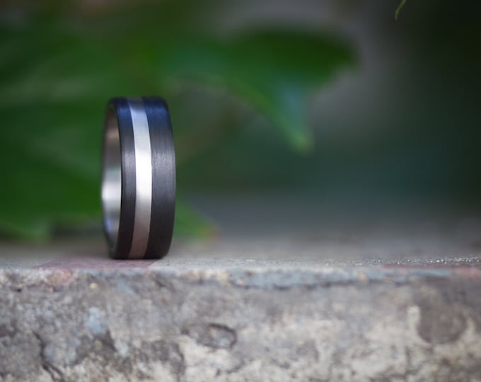 Handmade Matte Titanium Carbon Fiber Ring, Black Wedding Band. (00315_7N)