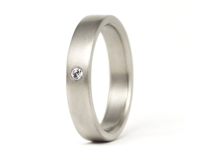 Matte Titanium Ring with Swarovski Crystal, Hypoallergenic Band. (00002_4S)