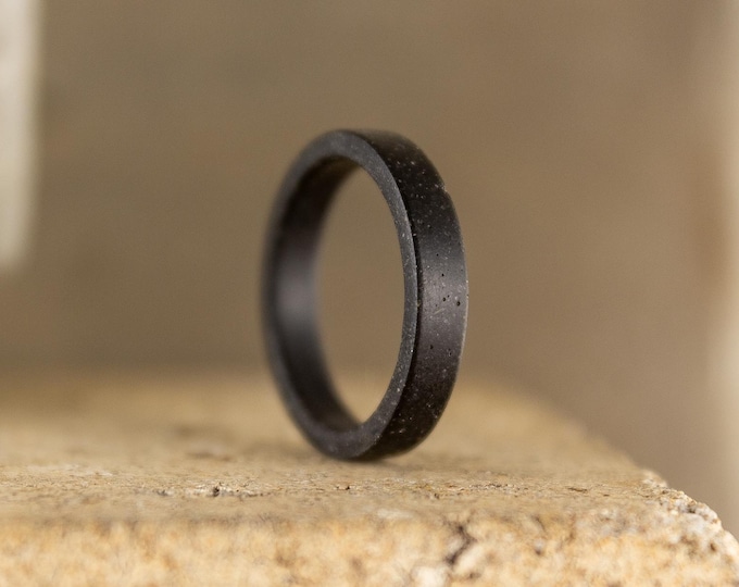 Handmade Matte Black Concrete Ring, Women's, Wedding Band. (00603_4N)