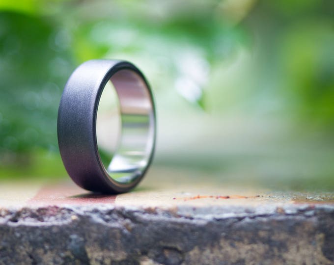 Handmade Titanium Graphite Men's Ring, Flat Matte Wedding Band. (01300_7N)