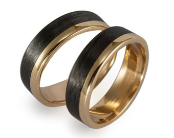 18k Rose Gold and Carbon Fiber wedding bands (00513_5N_6N).