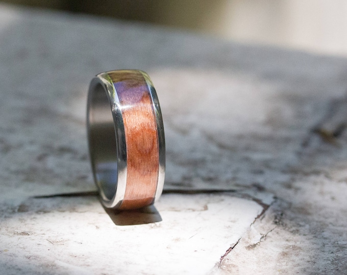 Handmade Titanium Walnut Wood Ring, Mens Wedding Band. (00527_8N)