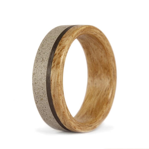 Eucalyptus & concrete wedding ring. Bendwood eucalyptus wedding band. (00992_7N)