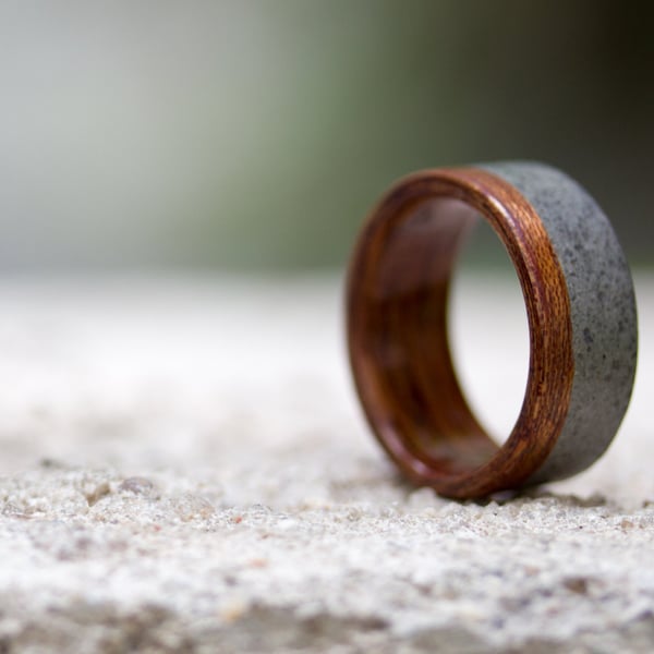 Handmade Matte Gray Concrete & Cedar Wood Ring, Men's Wedding Band. (00900_8N)
