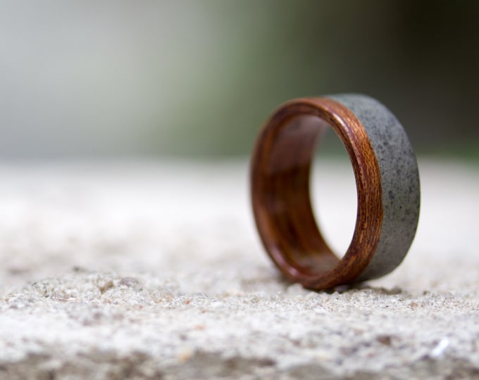 Handmade Matte Gray Concrete & Cedar Wood Ring, Men's Wedding Band. (00900_8N)