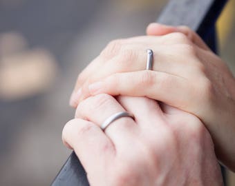 Matte Titanium Wedding Band Set with Diamond, Lightweight Rings. (00003_3D_3N)