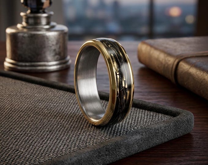 Titanium & 18K Gold Men's Wedding Band, Polished Ring. (04706_6N)