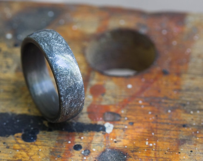 Carbon Fiber Wedding Band, Silver Resin Inlay, Handmade Ring.