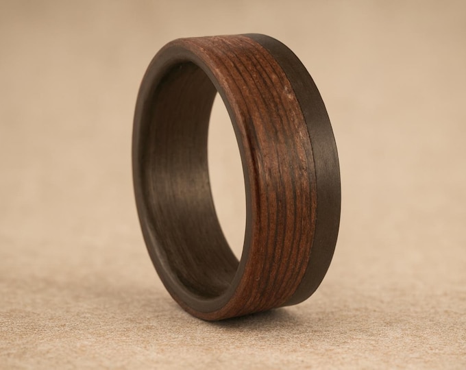 Matte Carbon Fiber Wenge Wood Ring, Handmade Mens Wedding Band. (00416_8N)